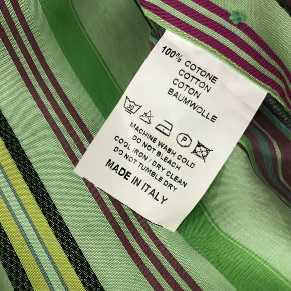 Etro Milano green purple stripes 100% cotton button up shirt i48 - Picture 9 of 9